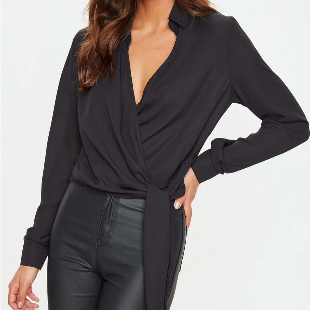 Black Crop Wrap Top